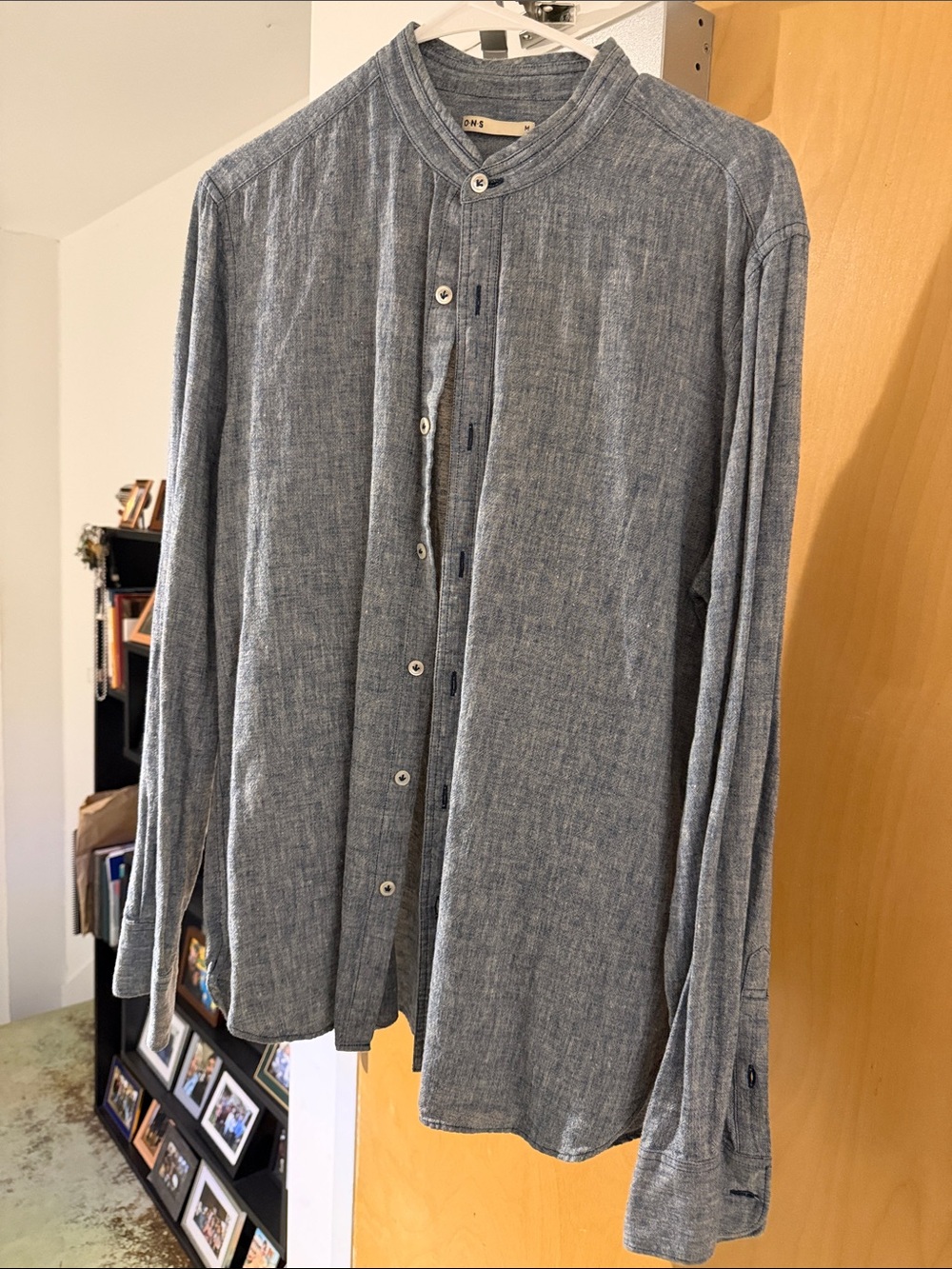 Men's Blue-Grey Mandarin Collar Button-Down Shirt